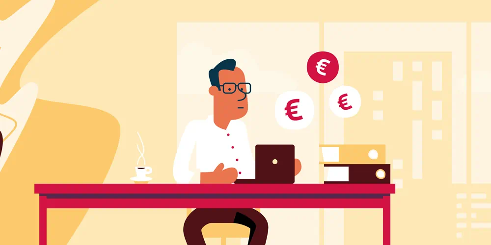Een man zoekt hulp bij betalen
