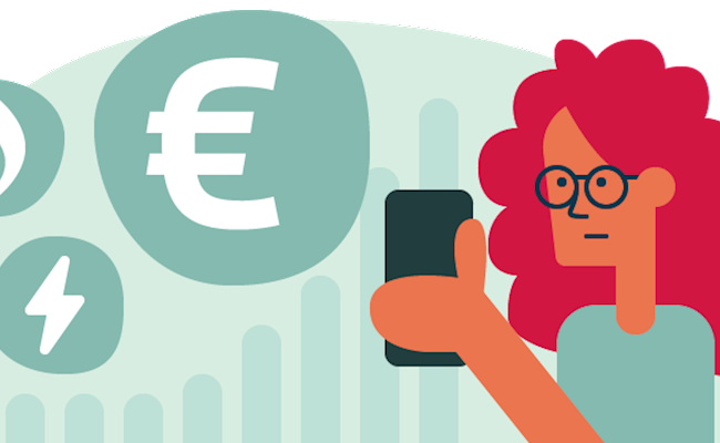 Een illustratie van een vrouw die op haar telefoon kijkt