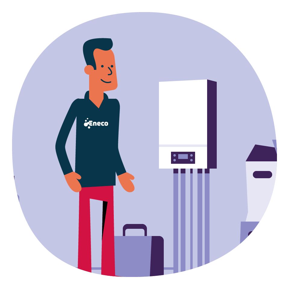 Illustratie van een monteur bij een cv-ketel