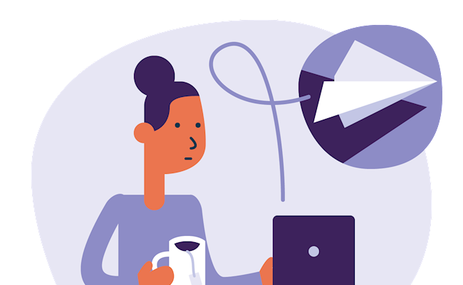 Illustratie van een vrouw die een e-mail ontvangt