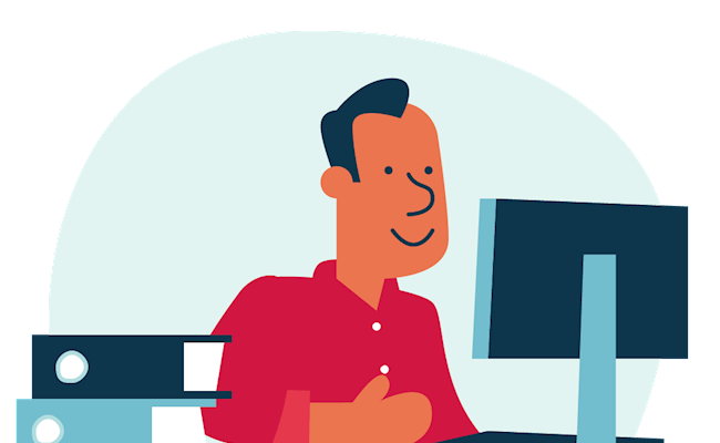 Illustratie van een meneer achter de computer