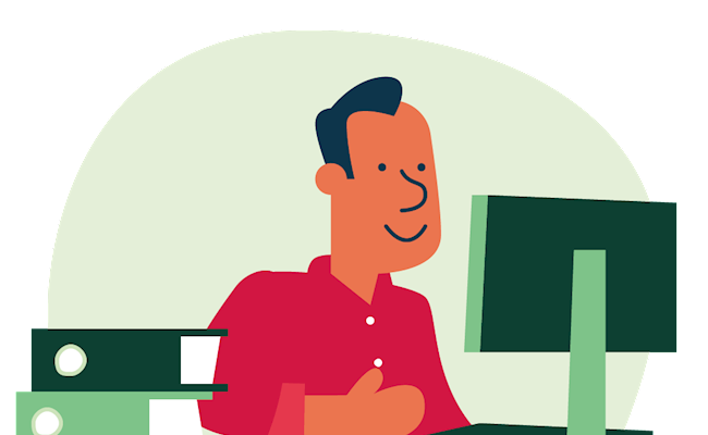 Illustratie van een meneer achter de computer