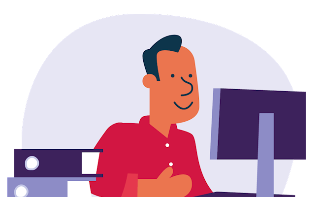 Illustratie van een meneer achter de computer