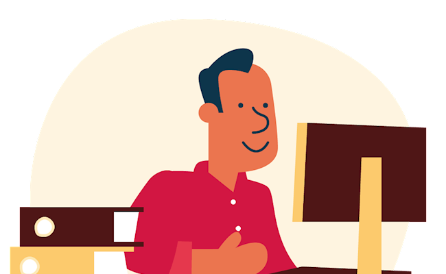 Illustratie van een meneer achter de computer