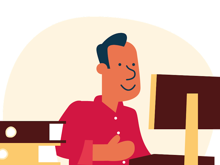 Illustratie van een meneer achter de computer