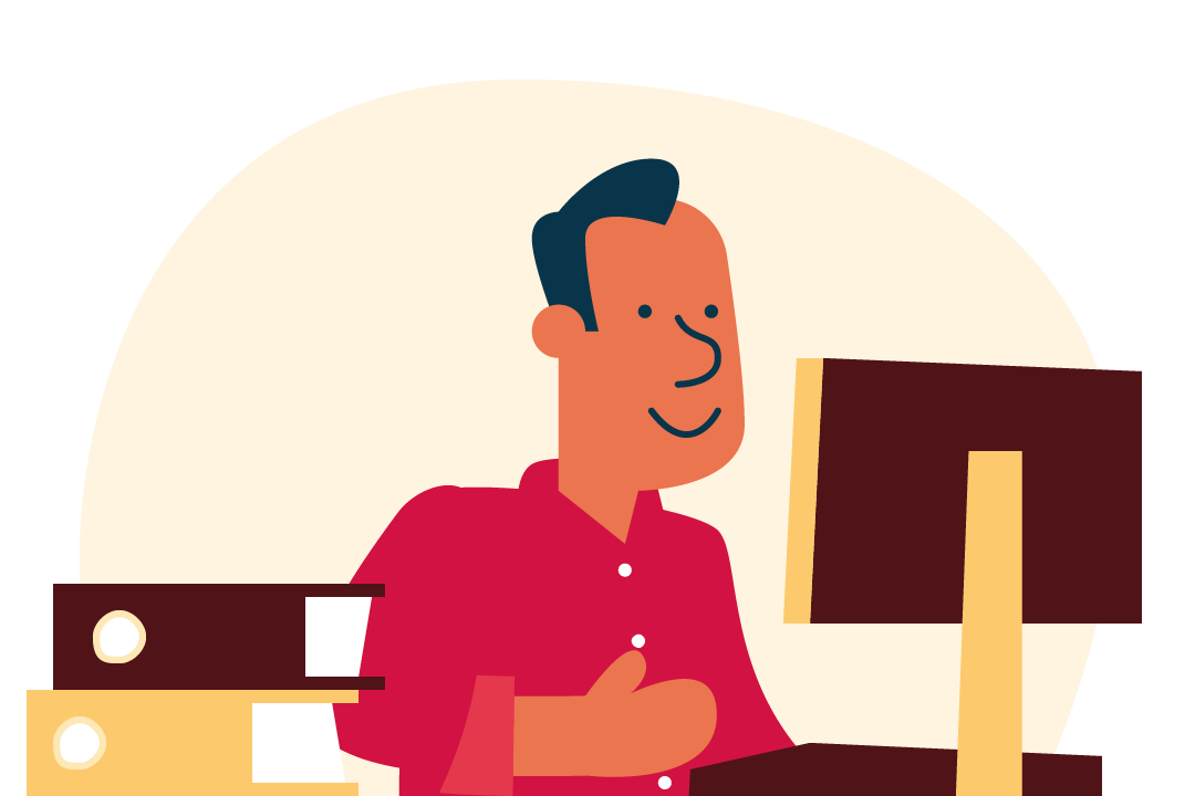 Illustratie van een meneer achter de computer