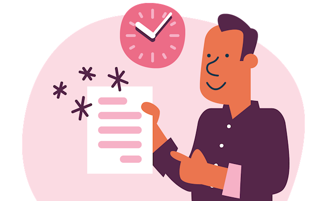 Illustratie van een meneer die zijn spoedcontract heeft ontvangen
